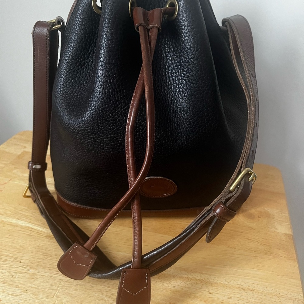 90’s Dooney & Bourke  Black and Brown Leather Trim Bucket Bag